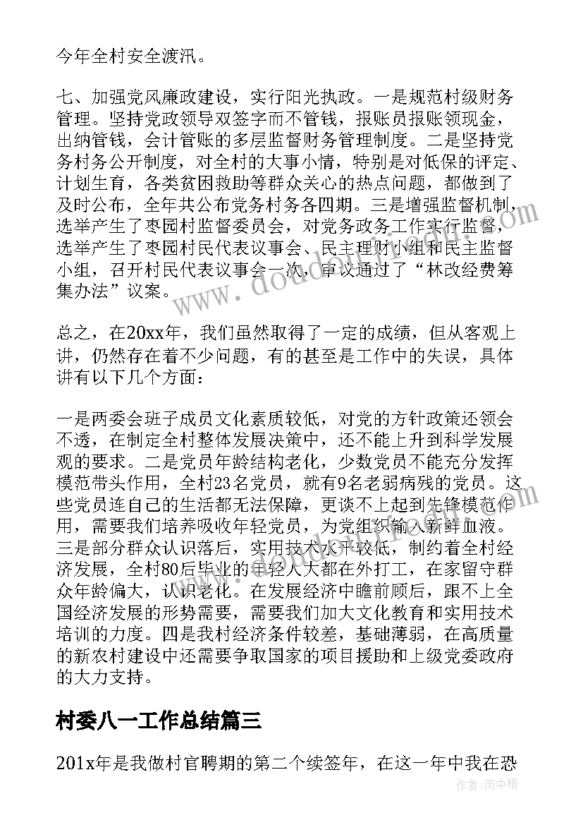 2023年村委八一工作总结(模板7篇)