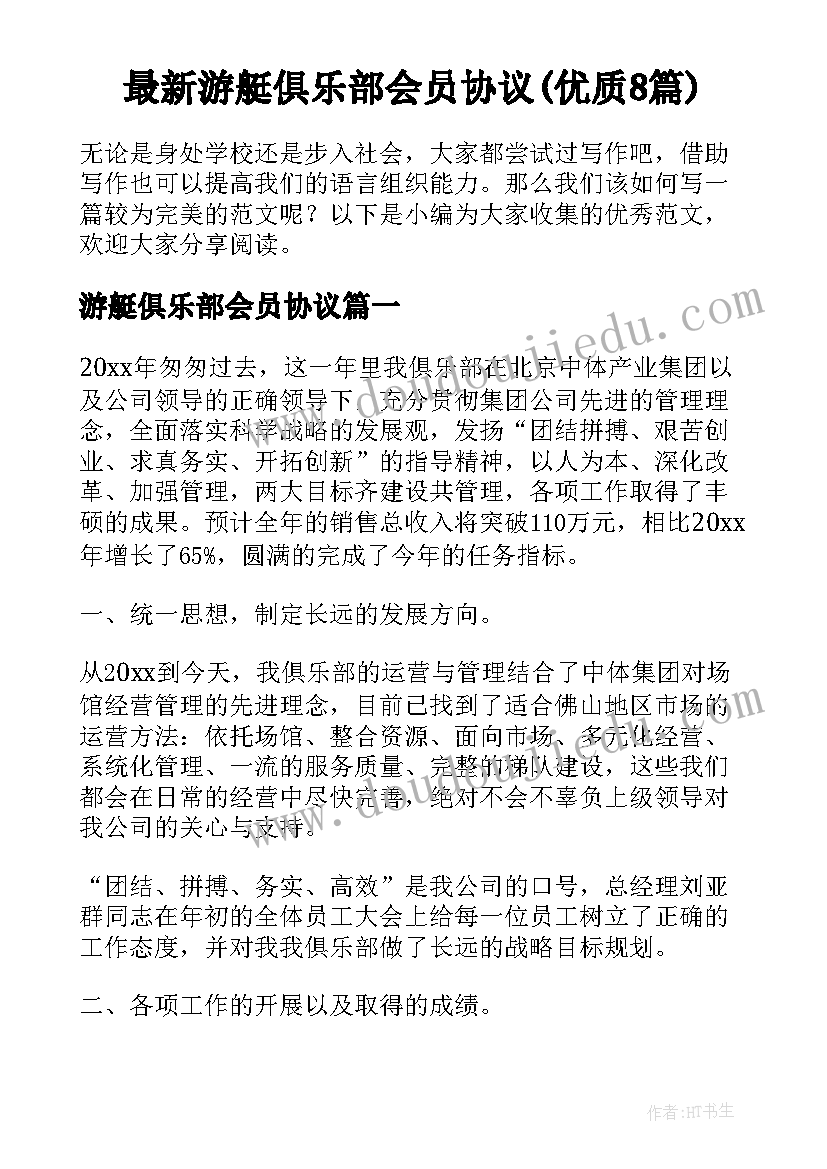 最新游艇俱乐部会员协议(优质8篇)