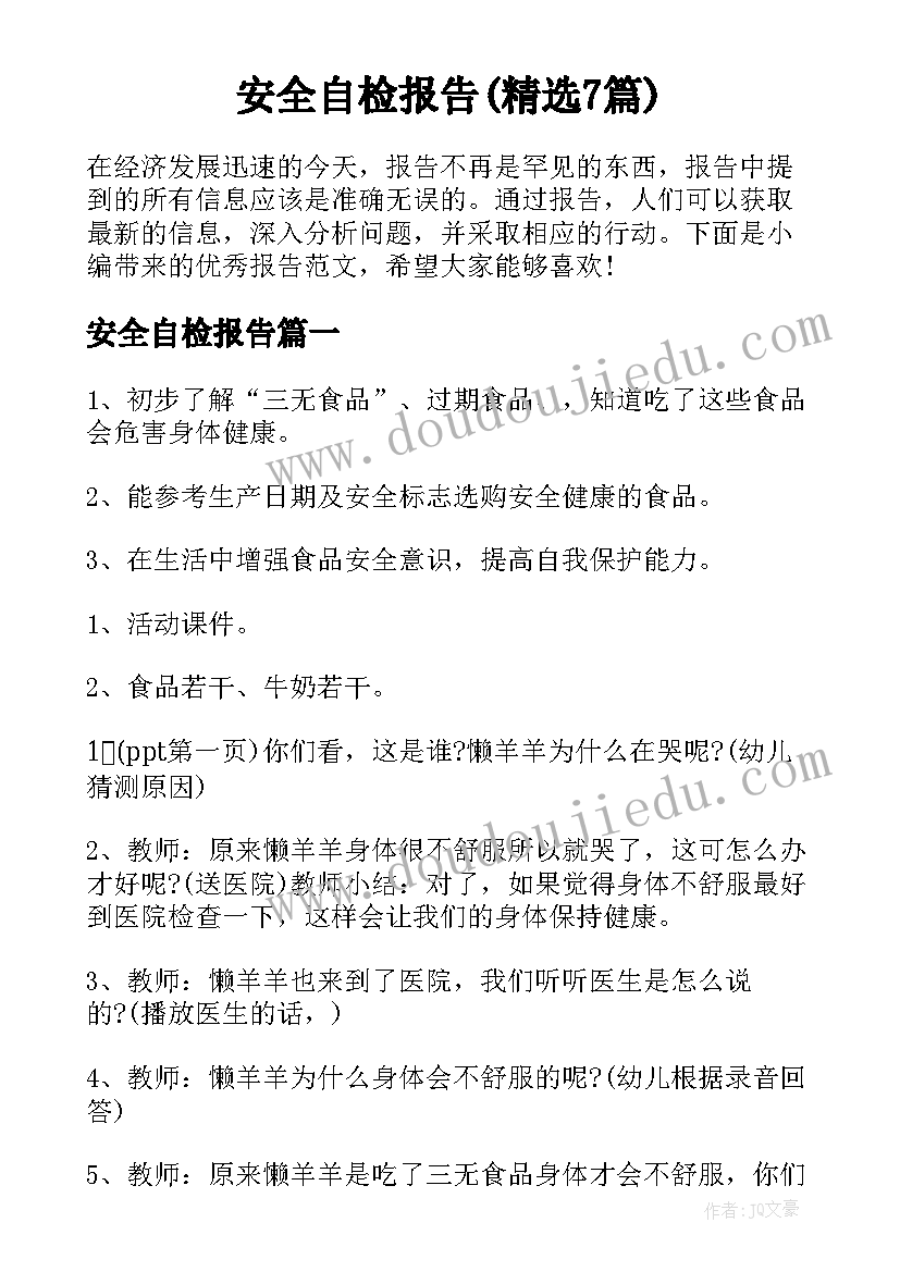 安全自检报告(精选7篇)