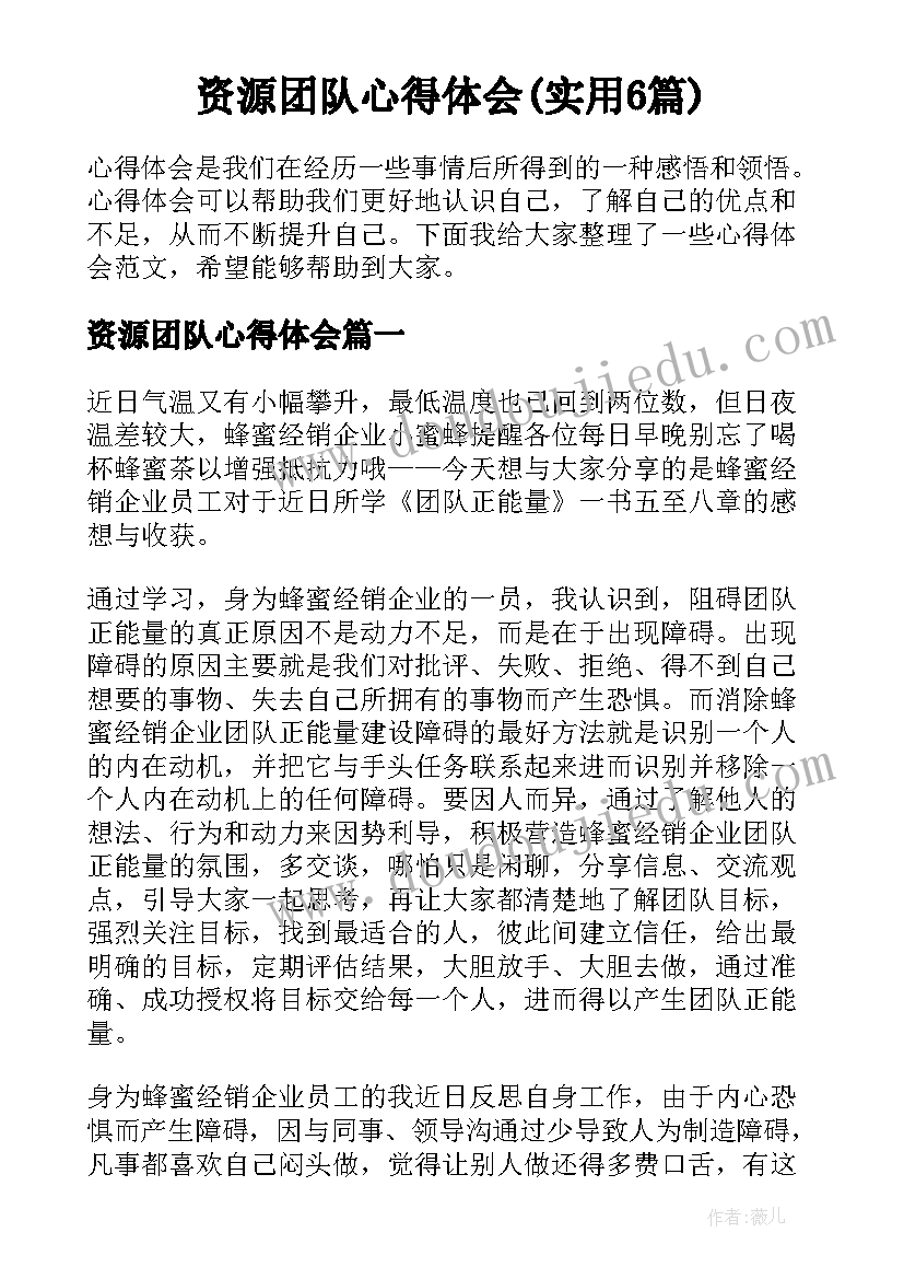 资源团队心得体会(实用6篇)