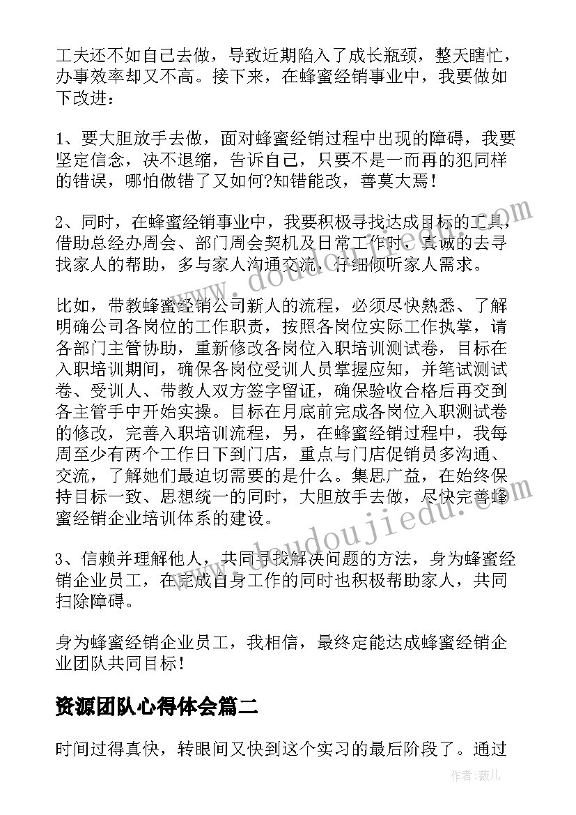 资源团队心得体会(实用6篇)