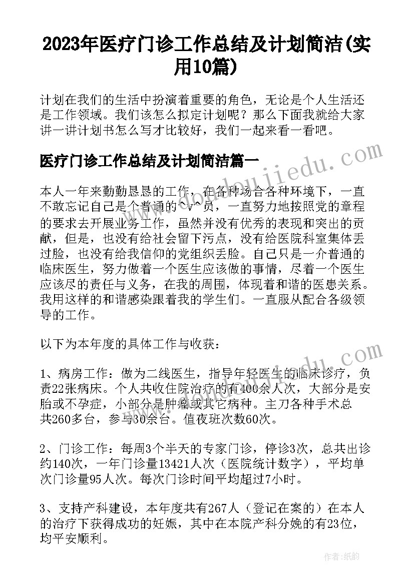 2023年医疗门诊工作总结及计划简洁(实用10篇)