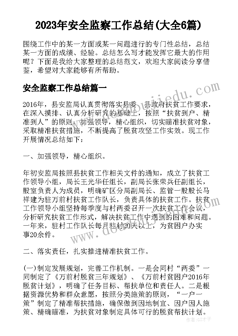 2023年安全监察工作总结(大全6篇)