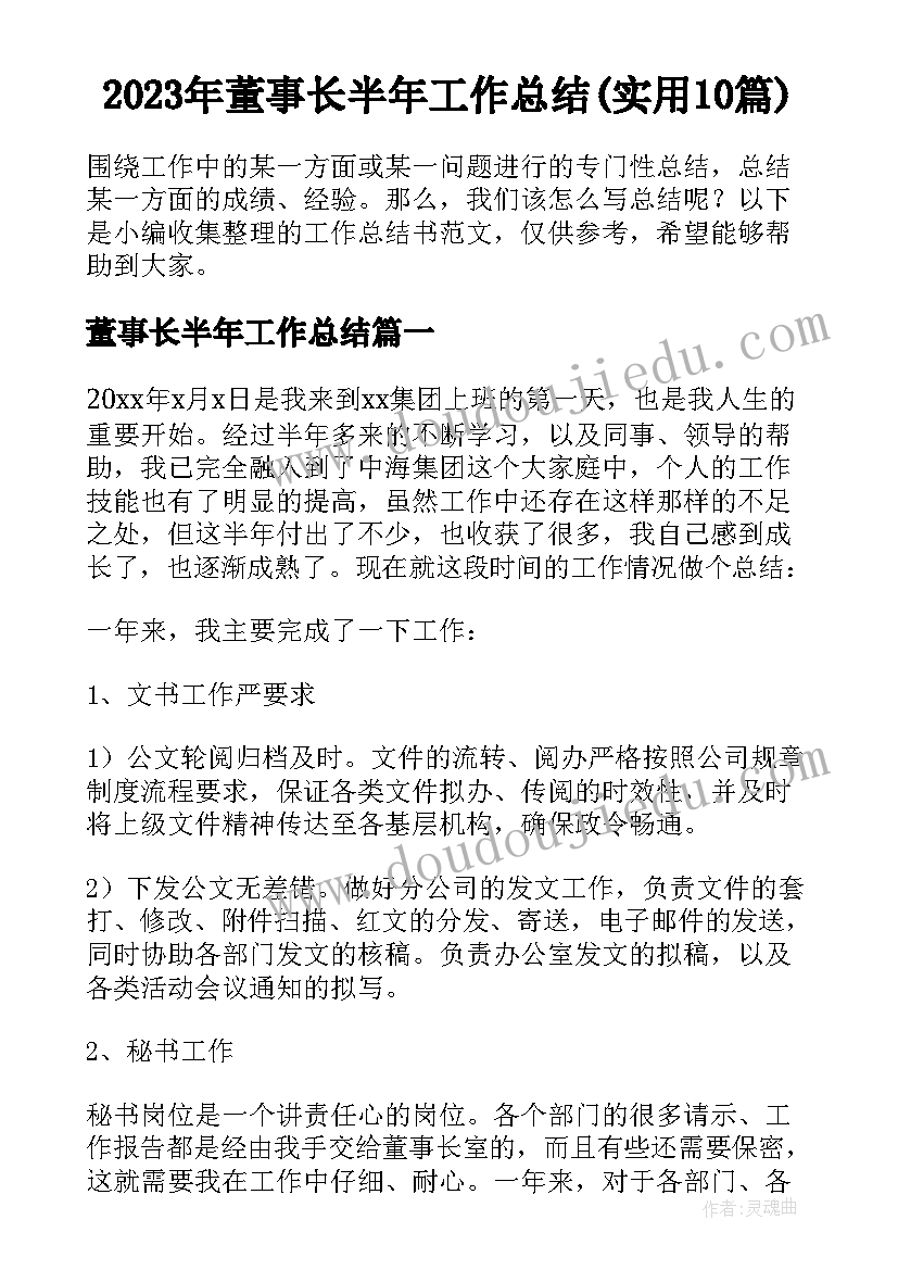 2023年董事长半年工作总结(实用10篇)