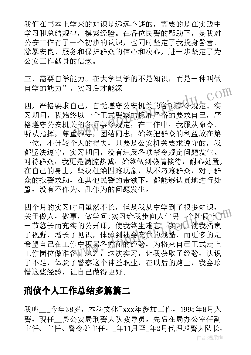 2023年刑侦个人工作总结多篇(大全10篇)