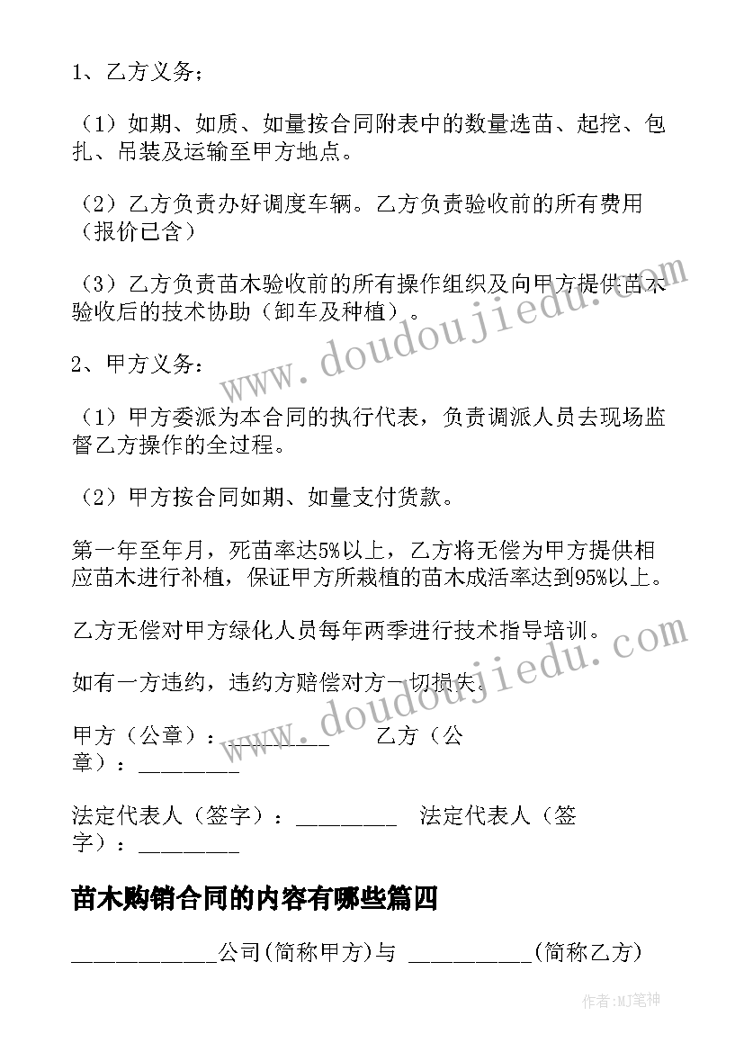 苗木购销合同的内容有哪些(优秀9篇)