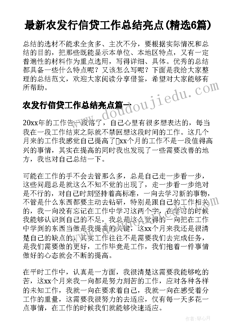 最新农发行信贷工作总结亮点(精选6篇)