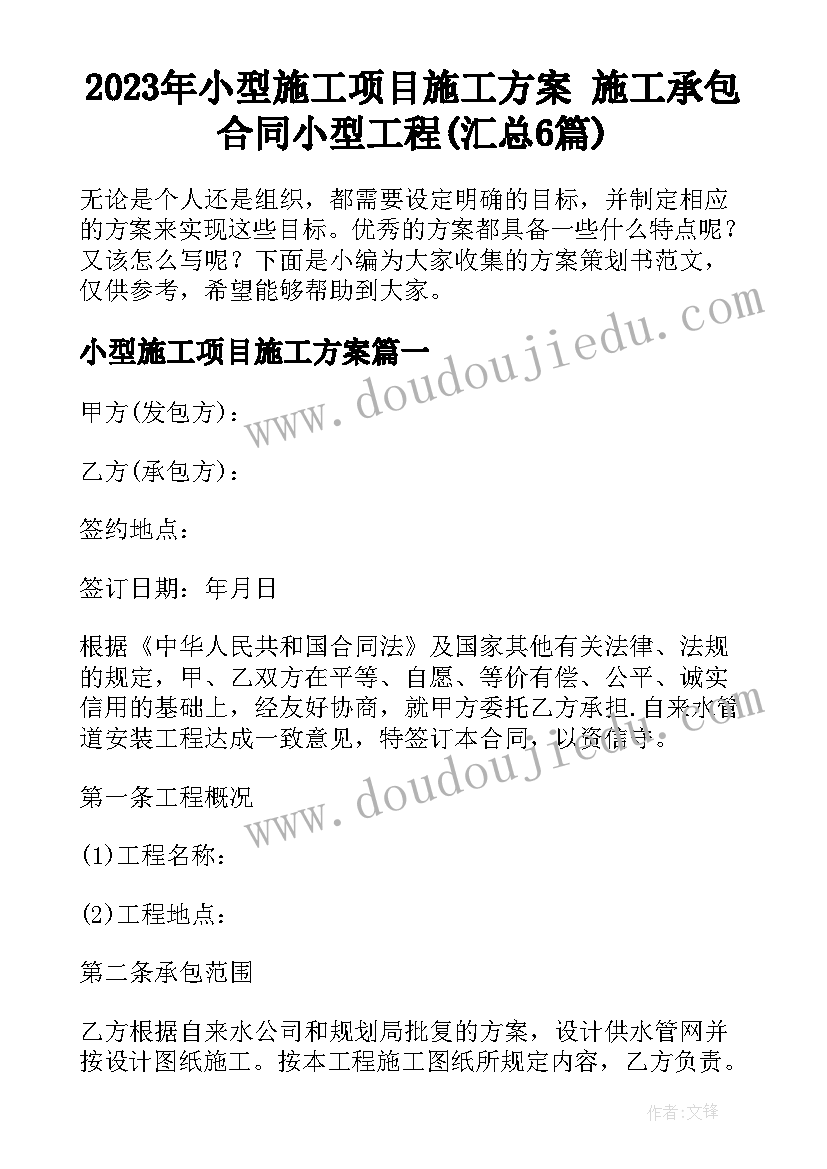 2023年小型施工项目施工方案 施工承包合同小型工程(汇总6篇)