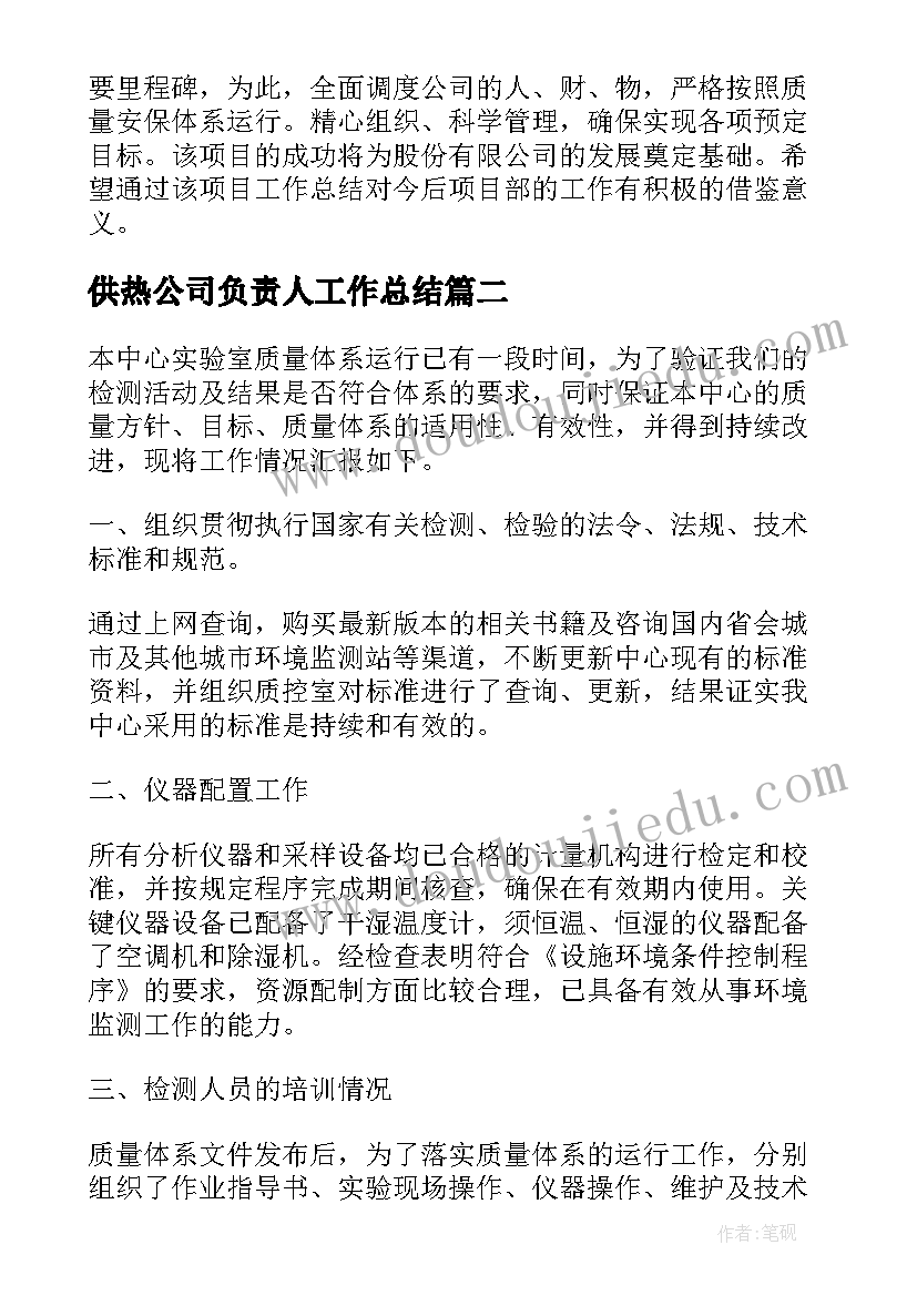 供热公司负责人工作总结 公司项目负责人工作总结(实用5篇)