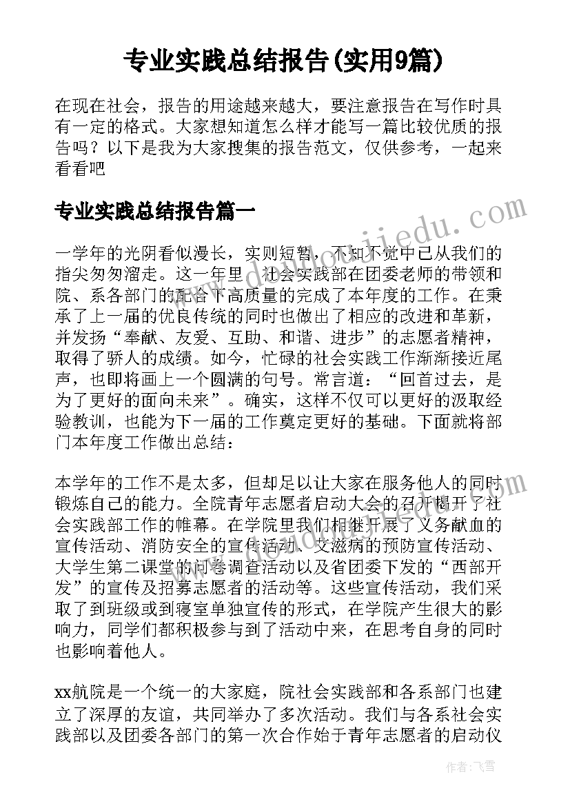 专业实践总结报告(实用9篇)