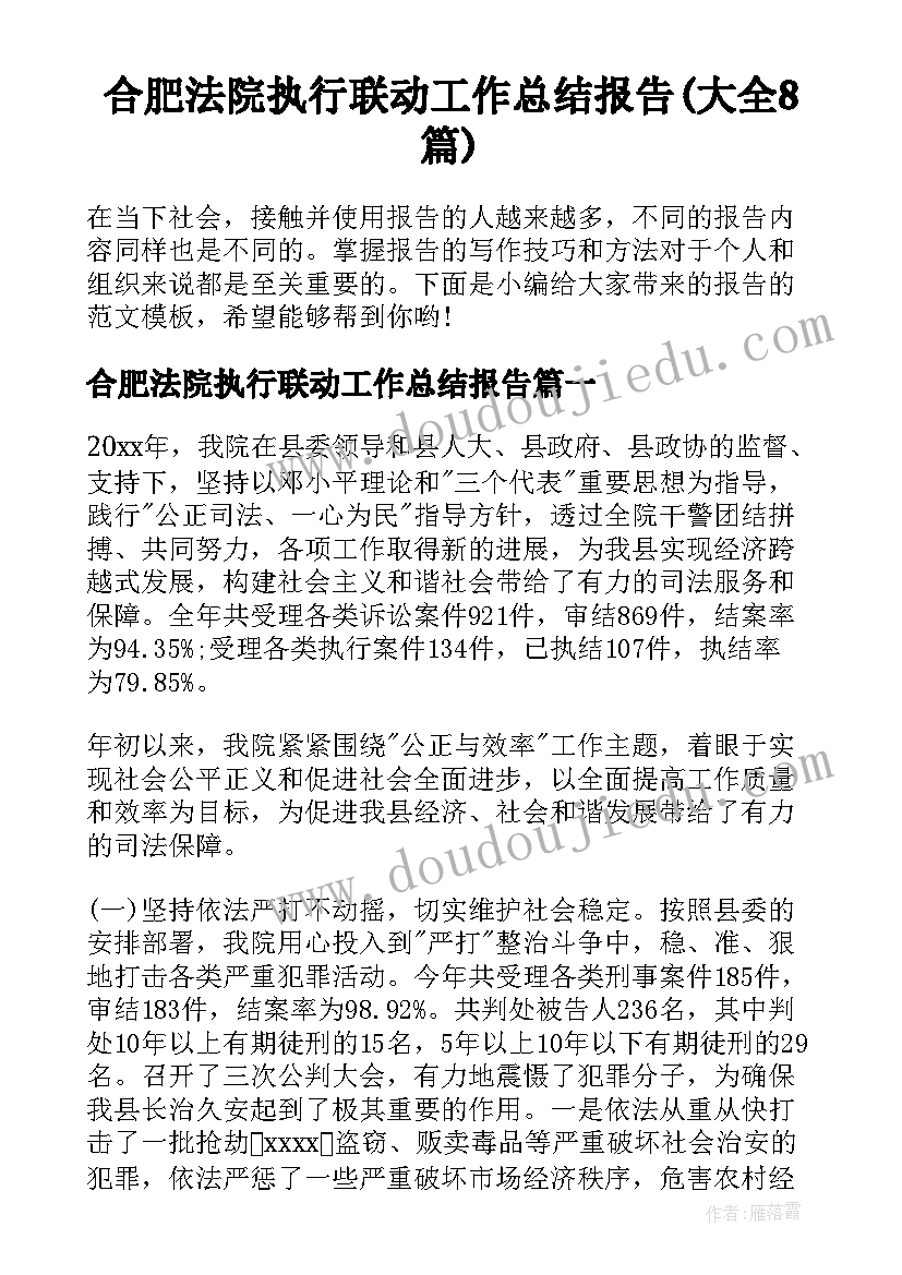 合肥法院执行联动工作总结报告(大全8篇)