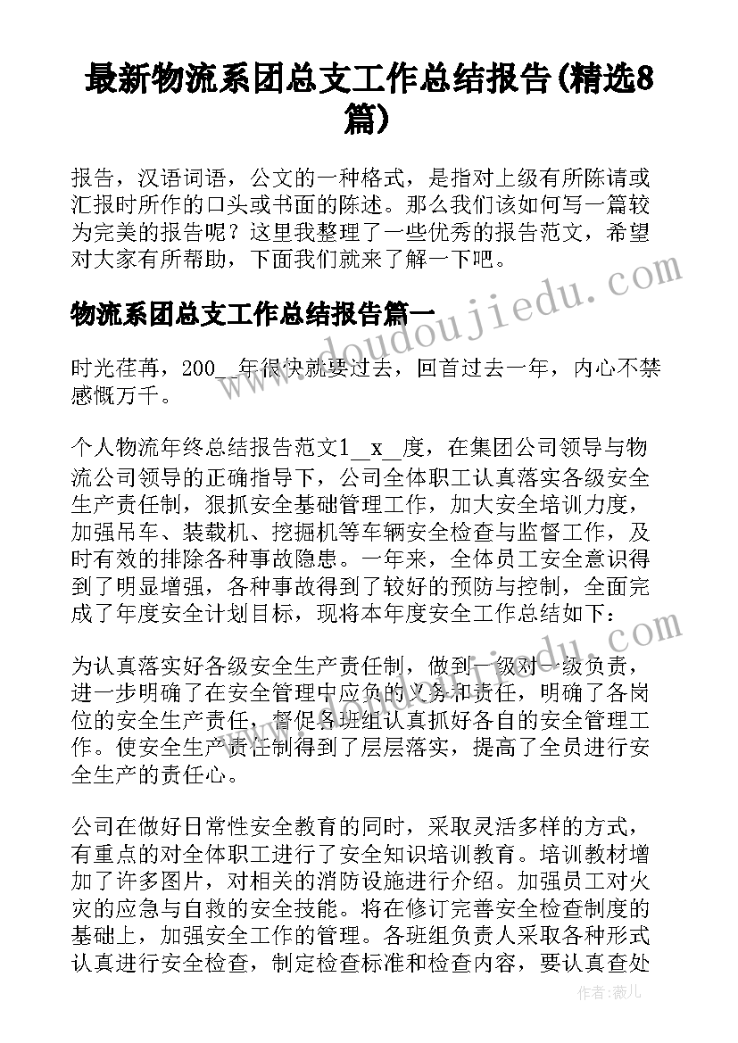 最新物流系团总支工作总结报告(精选8篇)