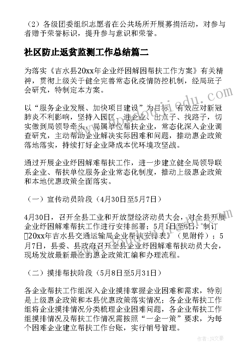 2023年社区防止返贫监测工作总结(汇总5篇)