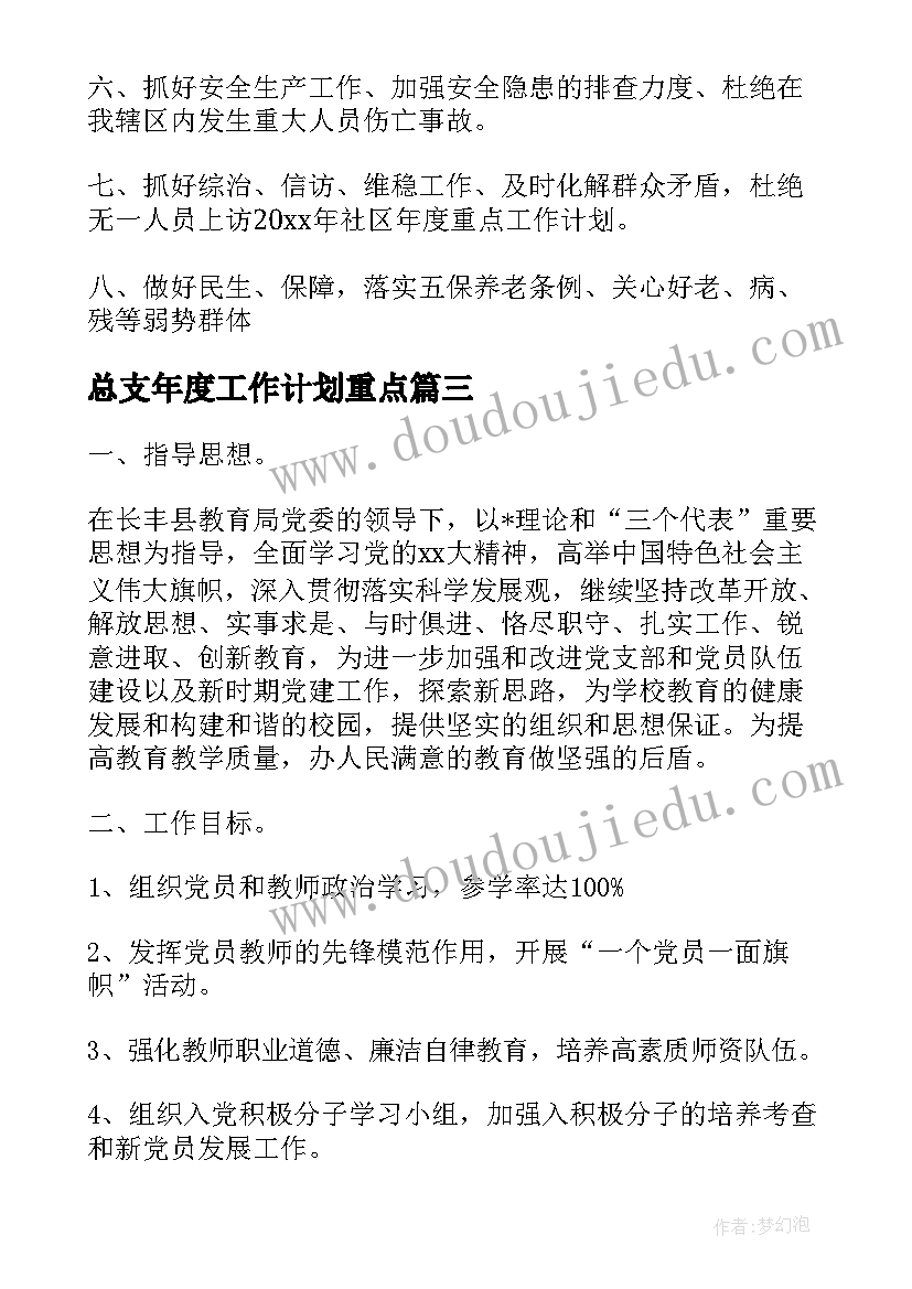 2023年总支年度工作计划重点(模板8篇)