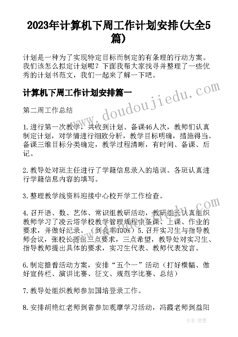 2023年计算机下周工作计划安排(大全5篇)