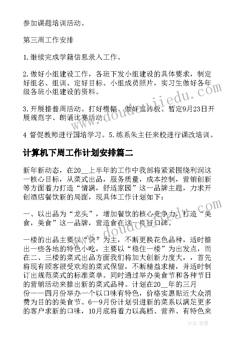 2023年计算机下周工作计划安排(大全5篇)