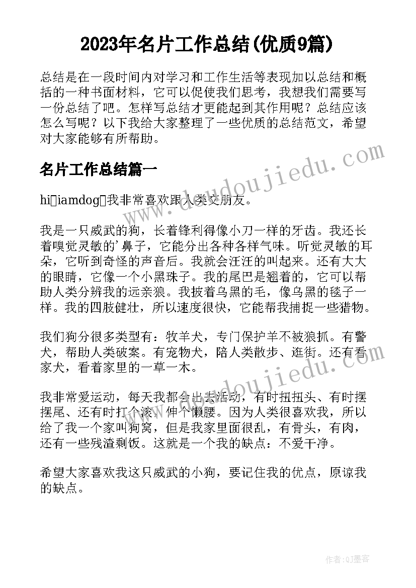 2023年名片工作总结(优质9篇)