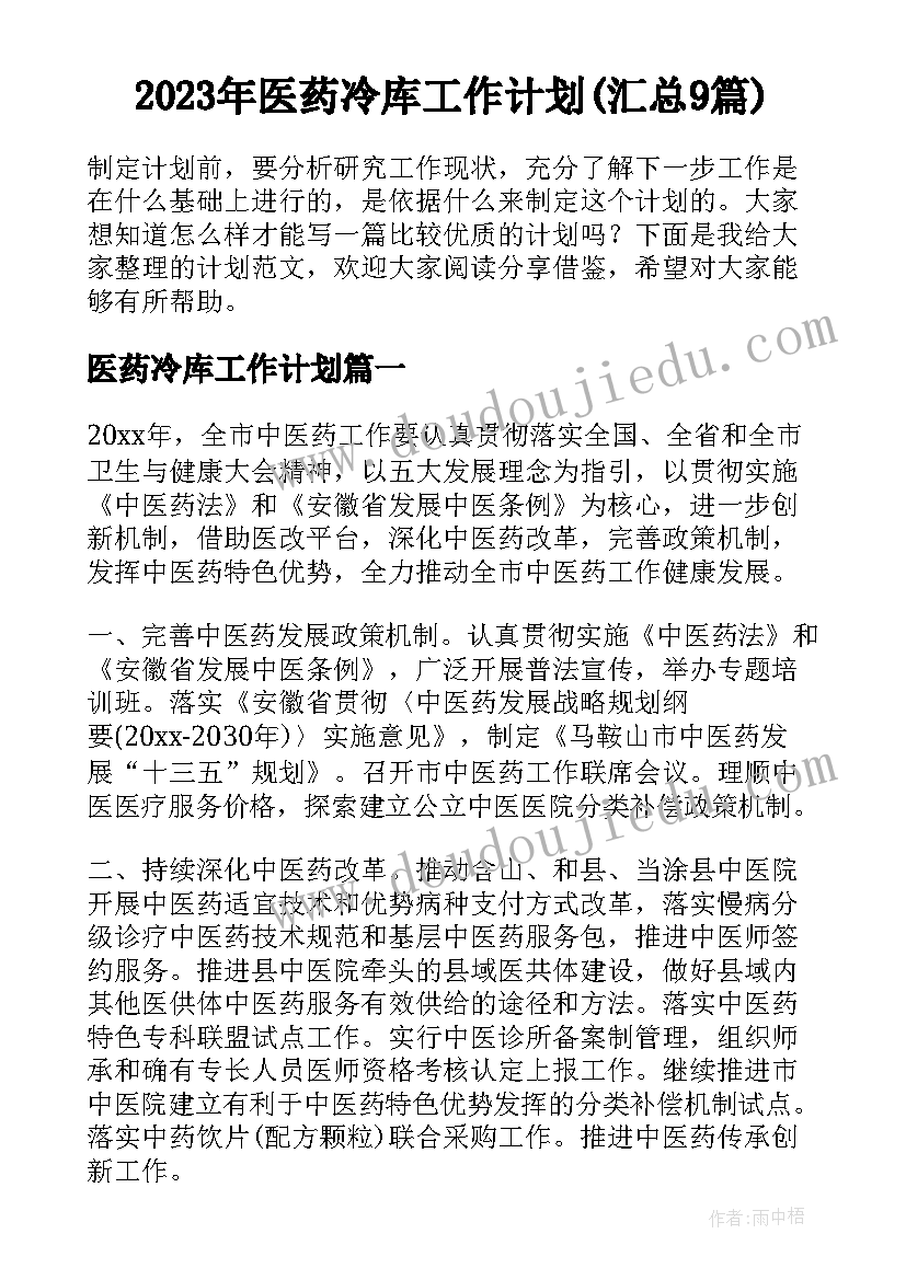 2023年医药冷库工作计划(汇总9篇)