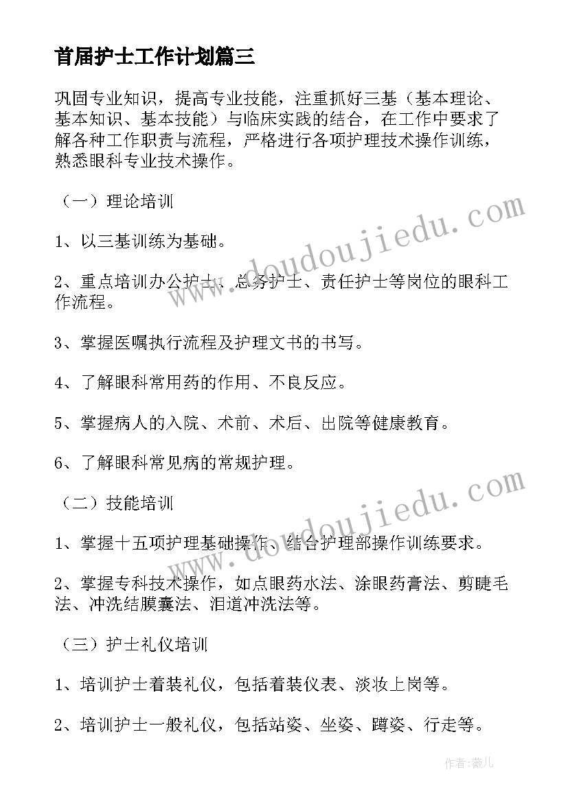 最新首届护士工作计划 医院护士工作计划护士工作计划(优质10篇)