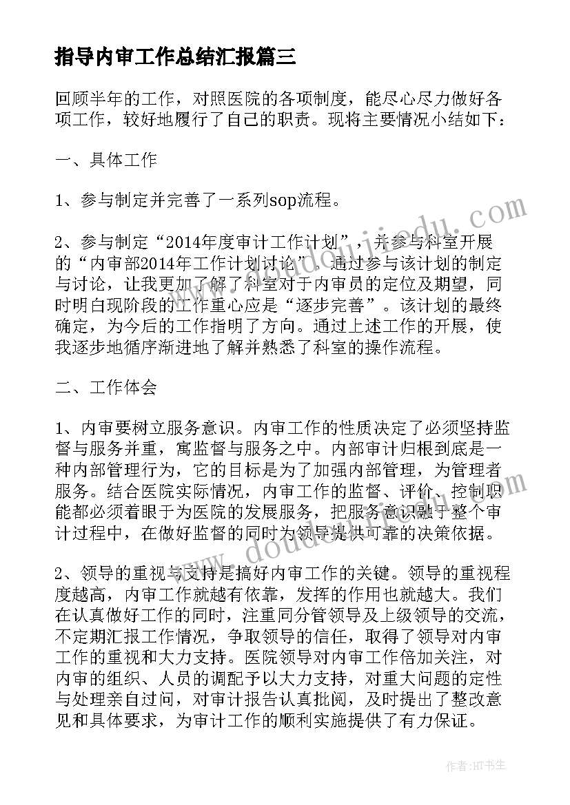 2023年指导内审工作总结汇报(模板8篇)