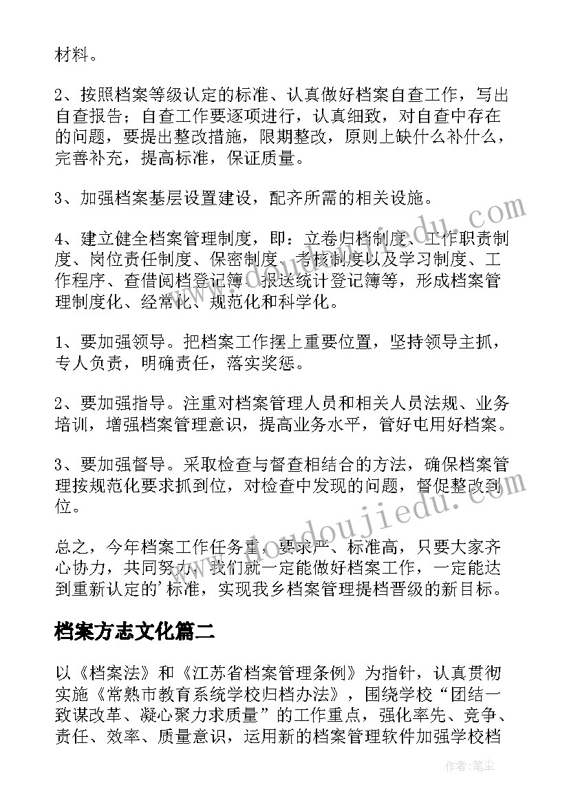 最新档案方志文化 档案工作计划(模板8篇)