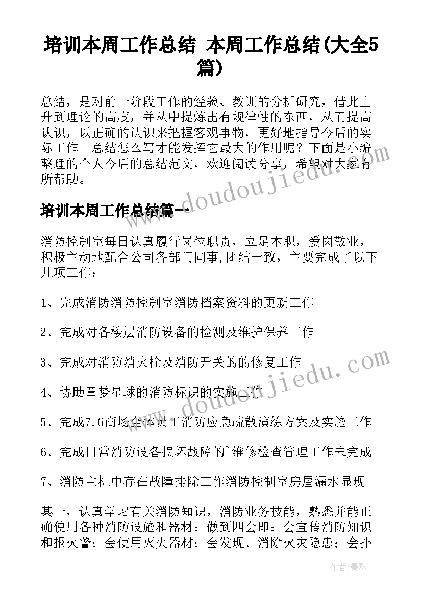 培训本周工作总结 本周工作总结(大全5篇)