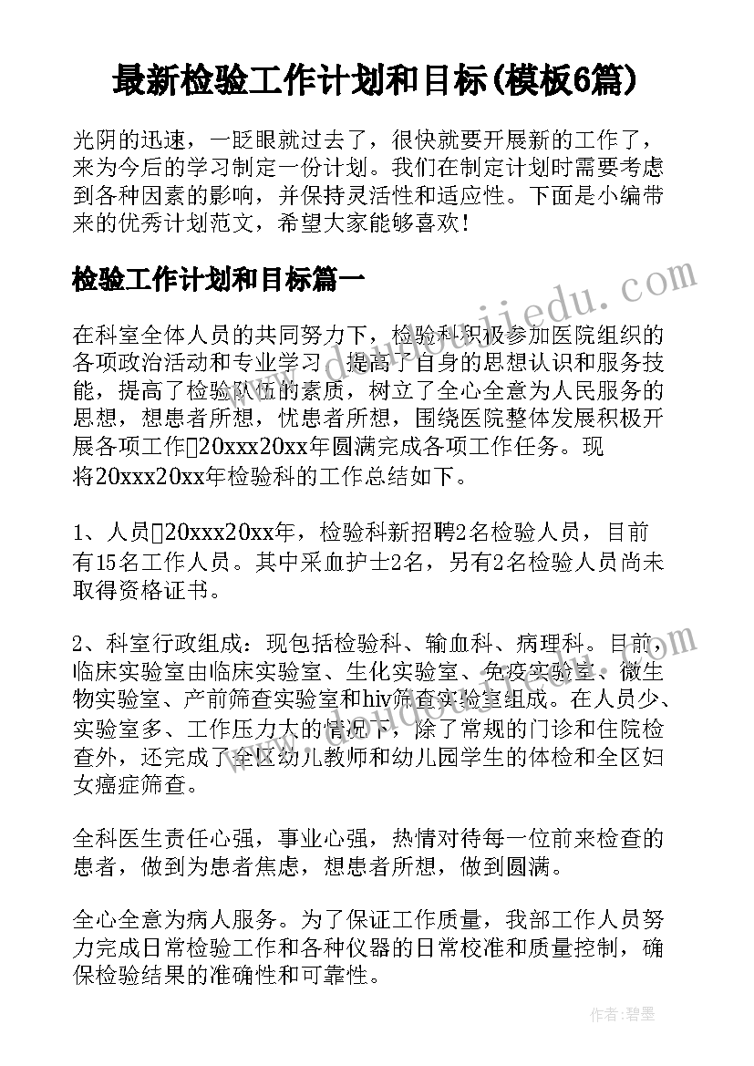 最新检验工作计划和目标(模板6篇)