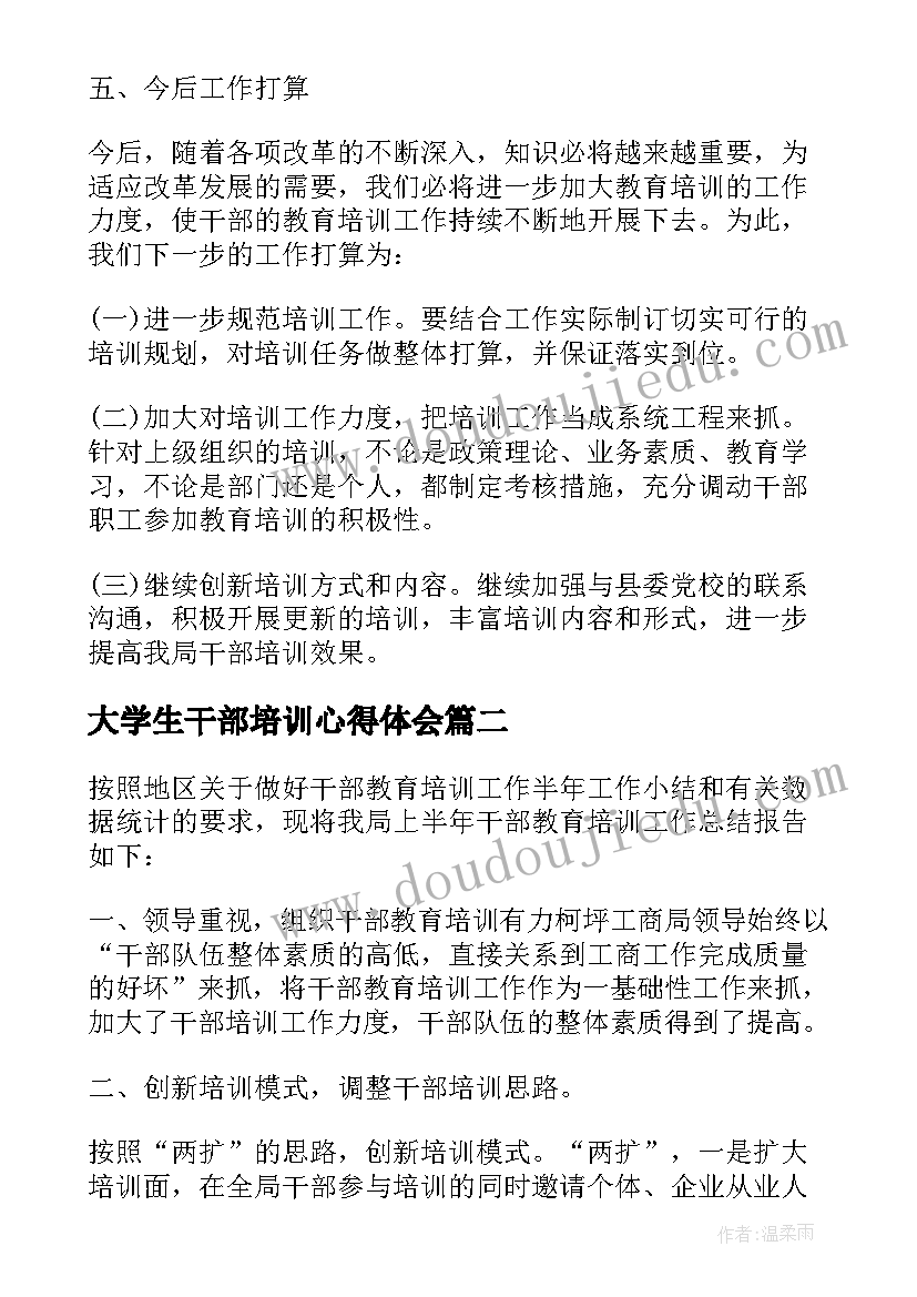 2023年大学生干部培训心得体会 干部培训工作总结(汇总7篇)