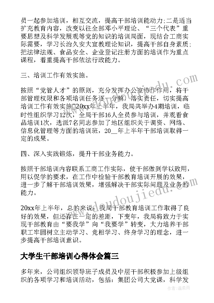 2023年大学生干部培训心得体会 干部培训工作总结(汇总7篇)