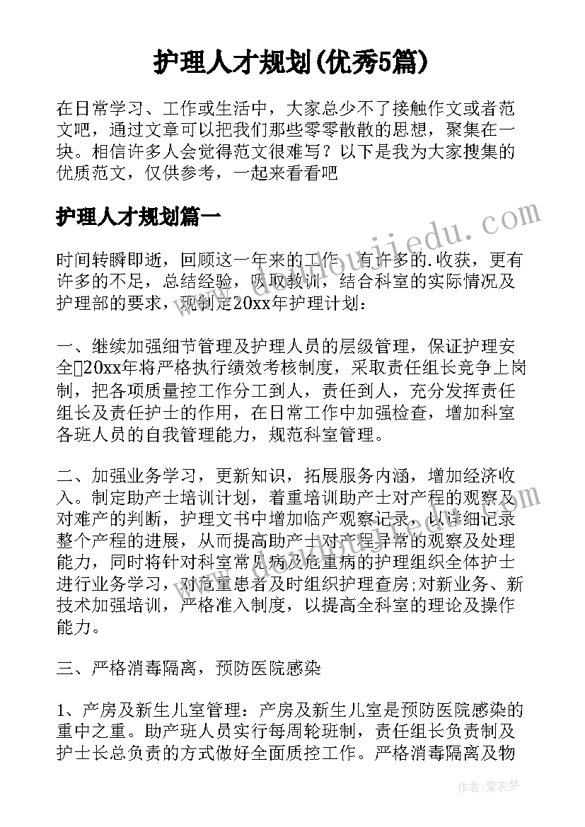 护理人才规划(优秀5篇)