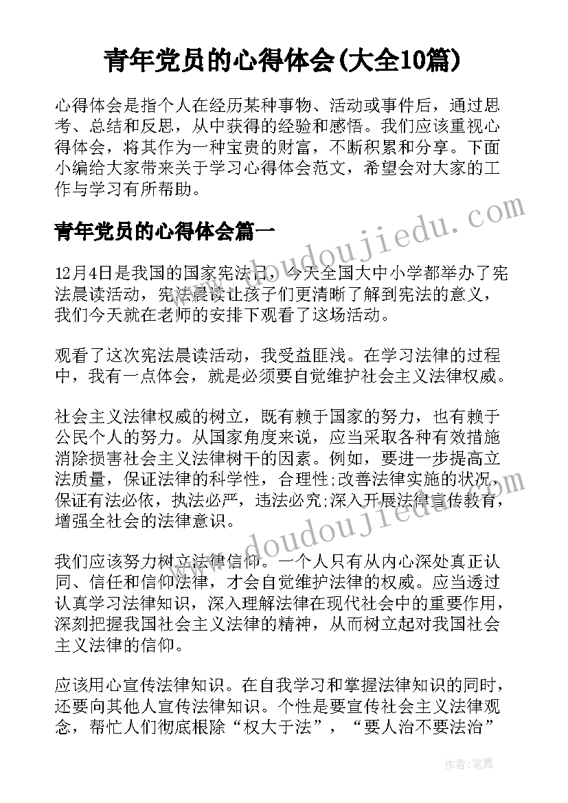 青年党员的心得体会(大全10篇)