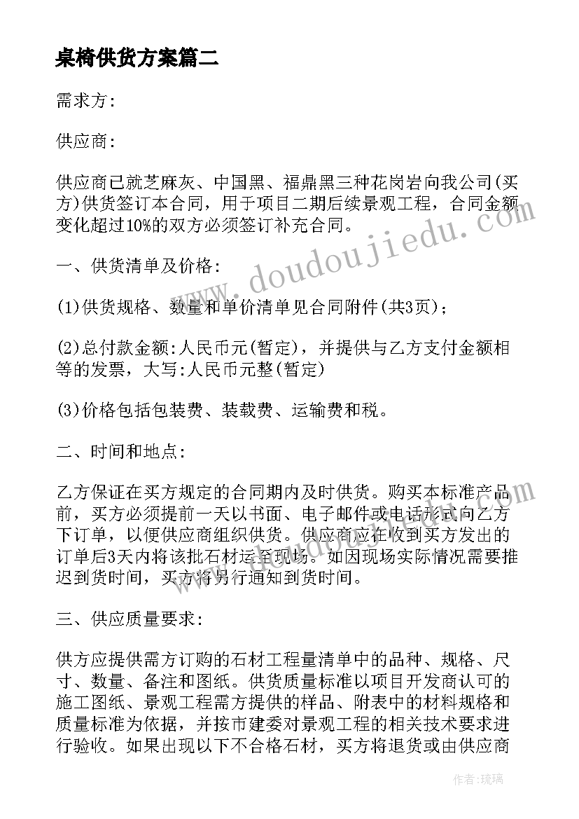 最新桌椅供货方案(通用6篇)