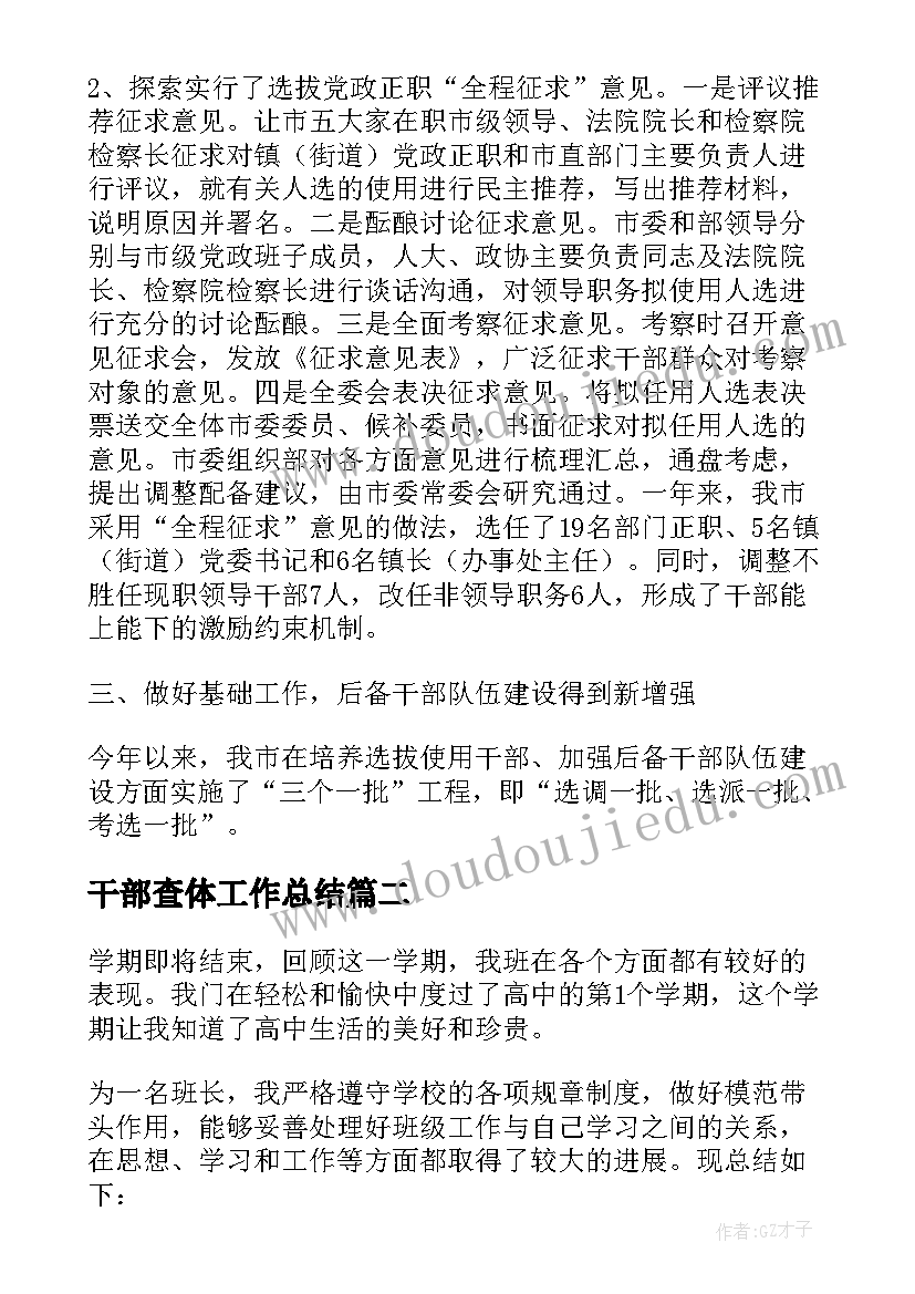 干部查体工作总结 干部工作总结(大全7篇)