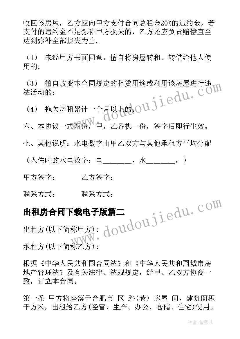 最新出租房合同下载电子版(优秀5篇)