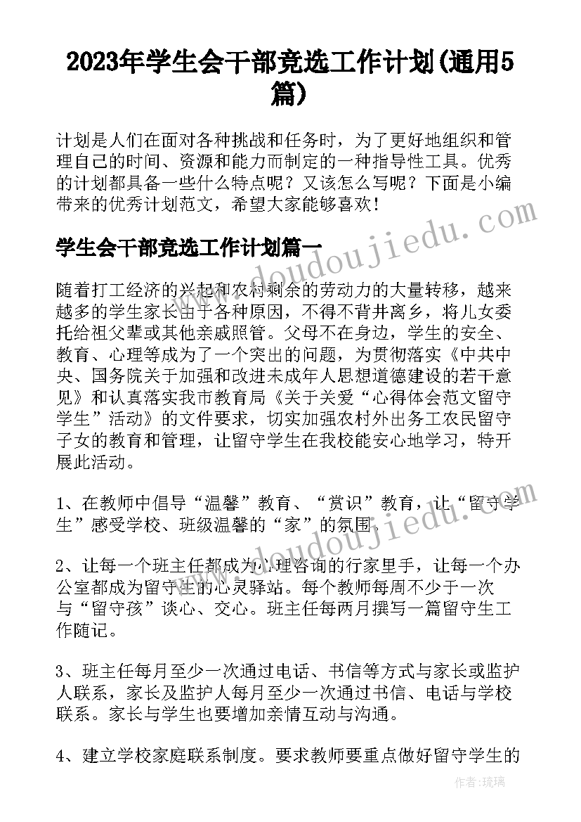 2023年学生会干部竞选工作计划(通用5篇)