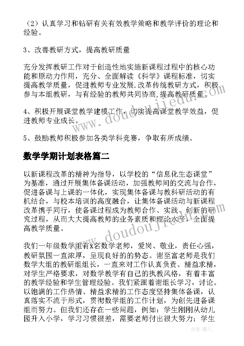 2023年数学学期计划表格 第一学期数学工作计划(精选8篇)