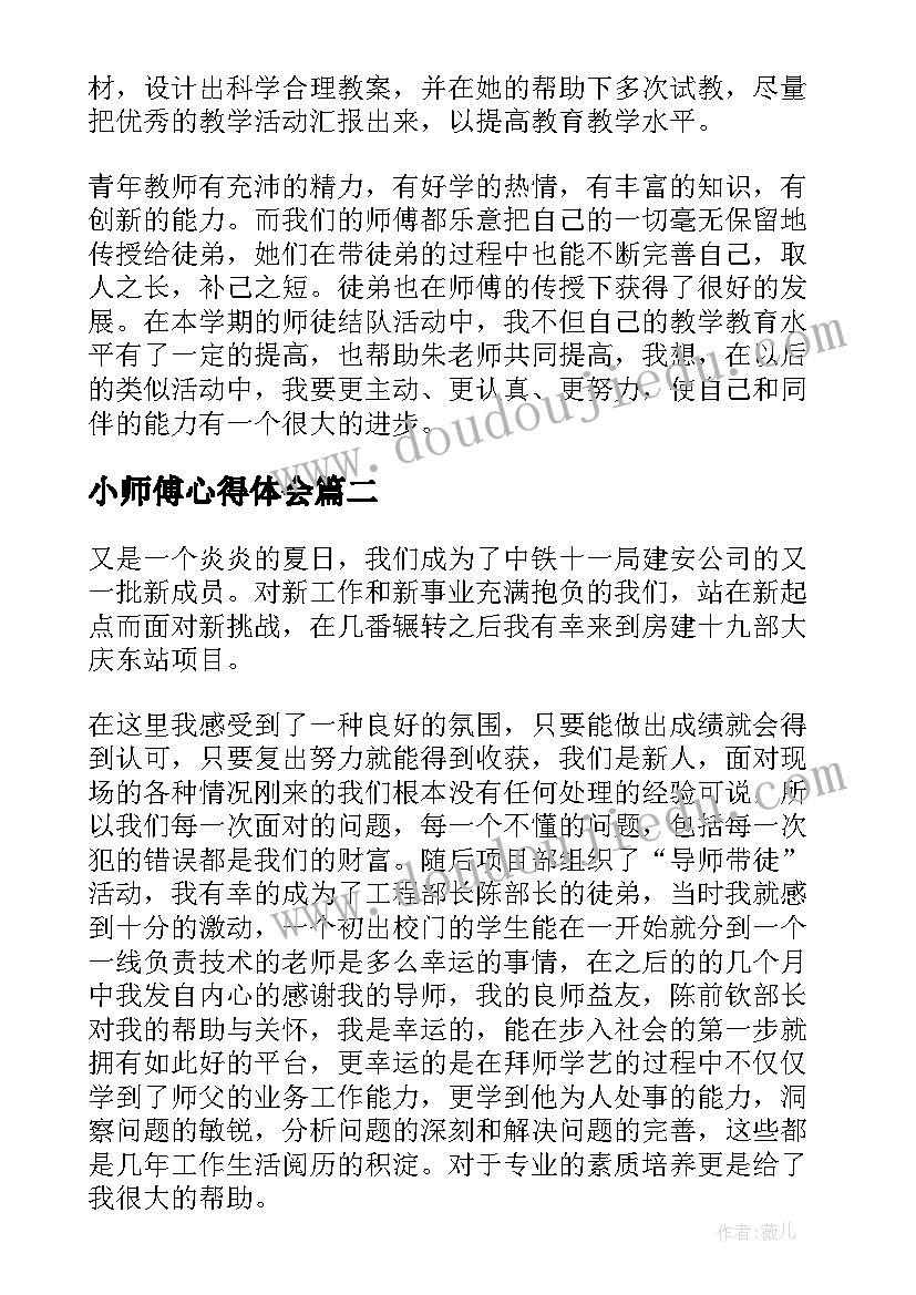 2023年小师傅心得体会(实用5篇)