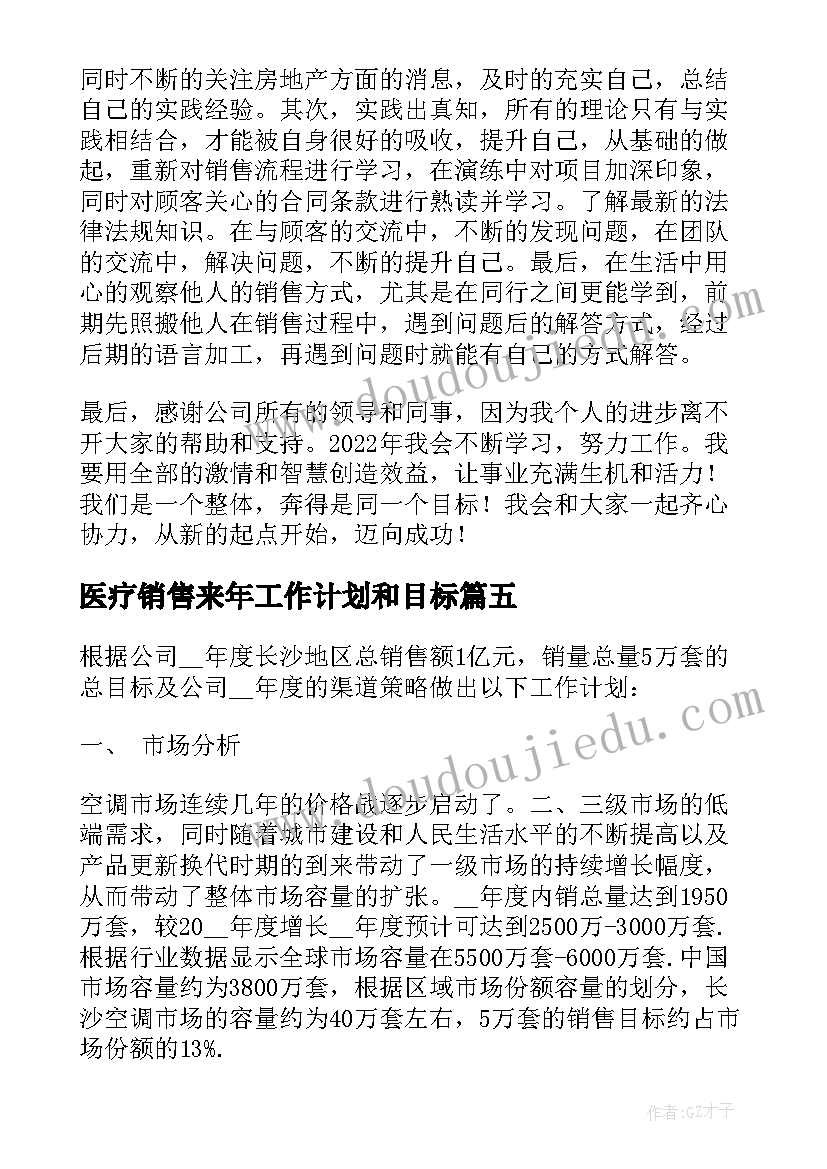 2023年医疗销售来年工作计划和目标(通用5篇)