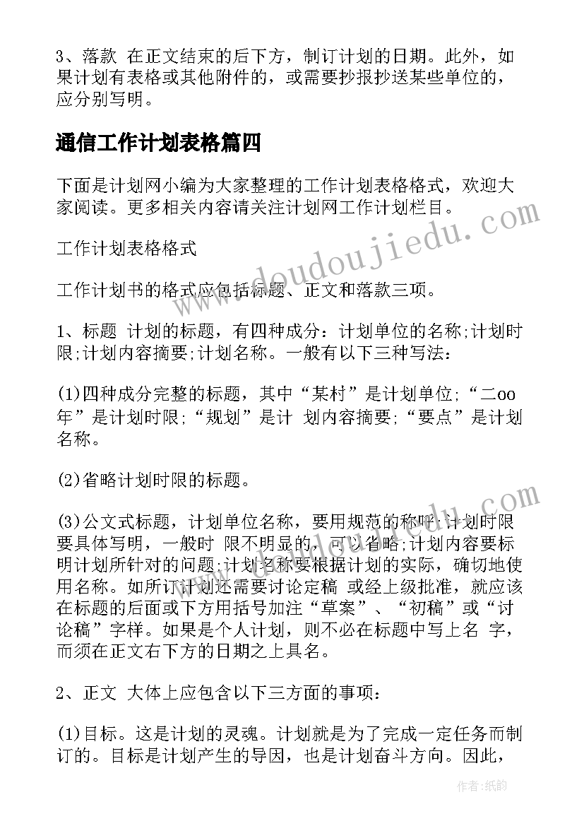 最新通信工作计划表格(实用10篇)