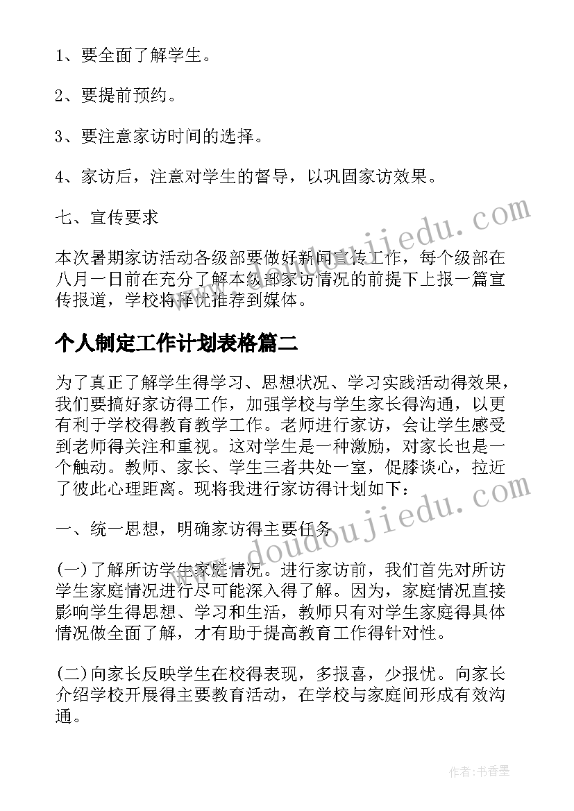 个人制定工作计划表格 个人工作计划表(通用6篇)