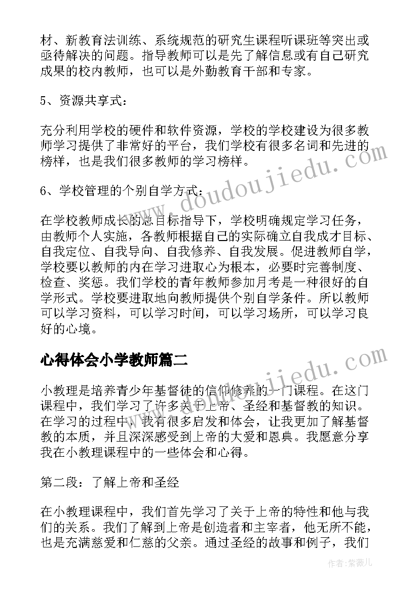 2023年心得体会小学教师(汇总8篇)