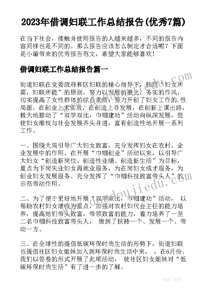 2023年借调妇联工作总结报告(优秀7篇)