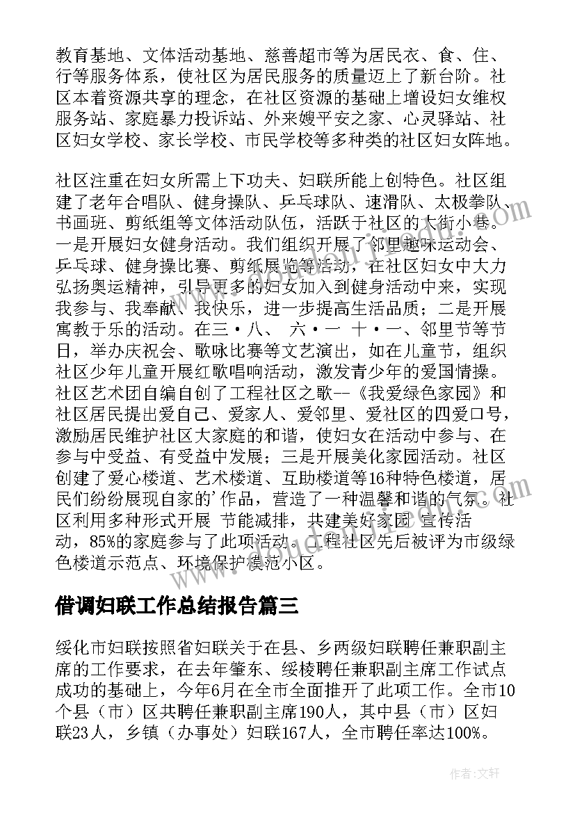 2023年借调妇联工作总结报告(优秀7篇)