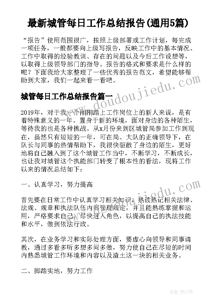 最新城管每日工作总结报告(通用5篇)