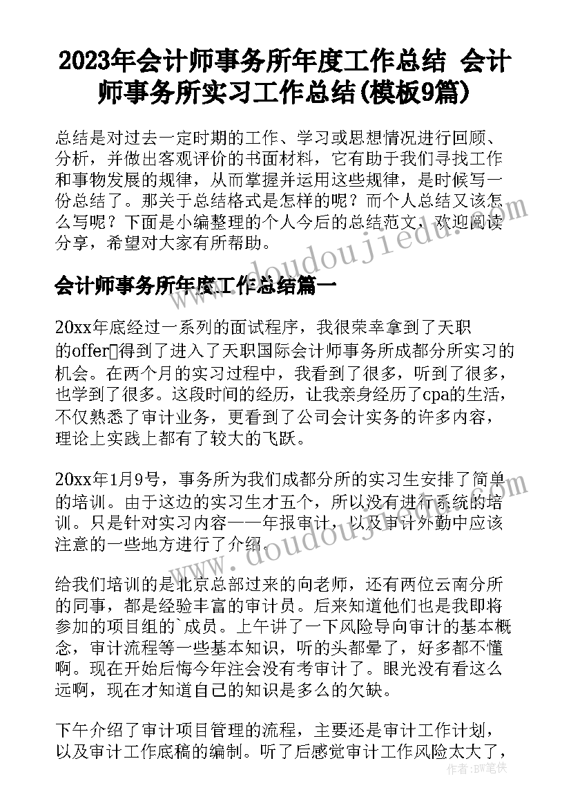 2023年会计师事务所年度工作总结 会计师事务所实习工作总结(模板9篇)