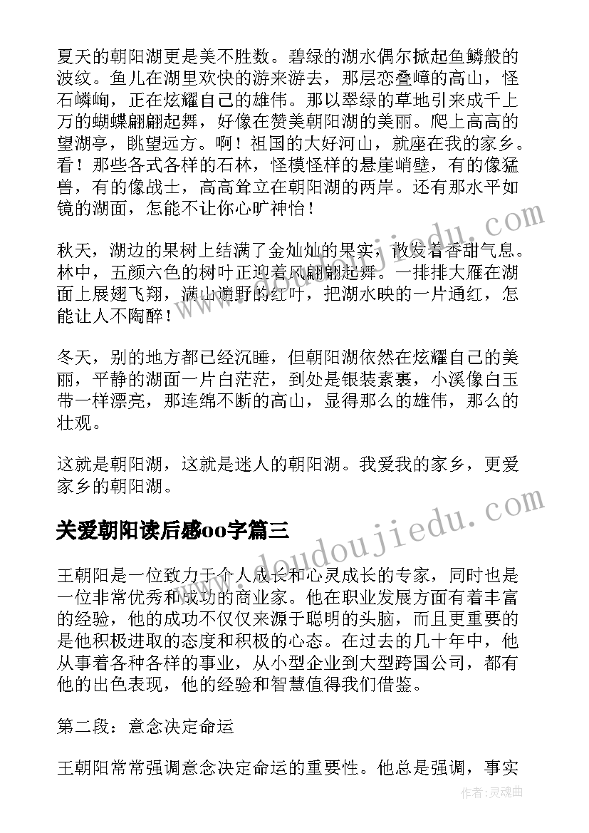 2023年关爱朝阳读后感oo字 贾朝阳心得体会(模板6篇)
