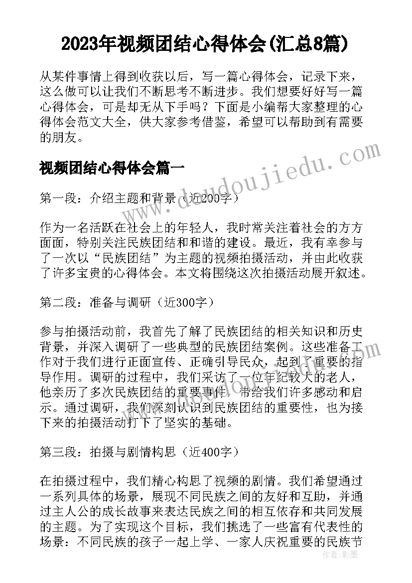 2023年视频团结心得体会(汇总8篇)