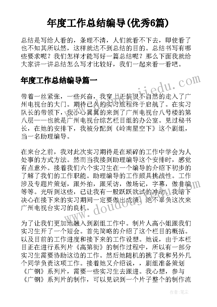 年度工作总结编导(优秀6篇)