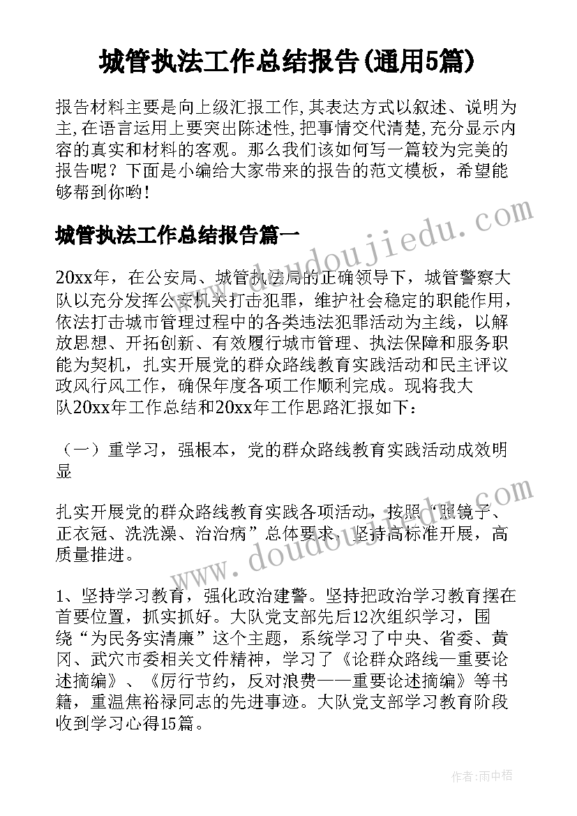 城管执法工作总结报告(通用5篇)