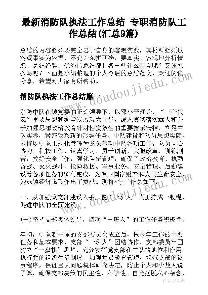 最新消防队执法工作总结 专职消防队工作总结(汇总9篇)